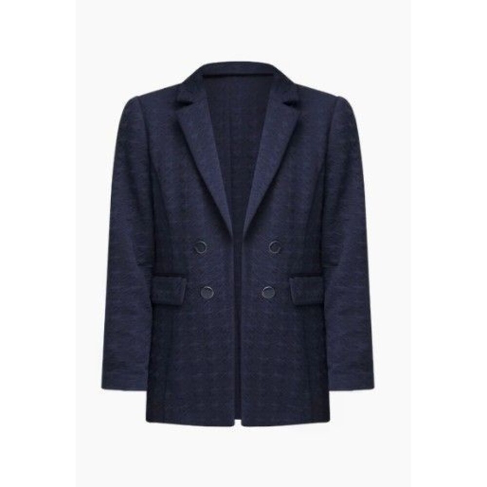 Chico’s Textured Knit Blazer Blue Size 4 XXL Gold Button Jacquard NWT